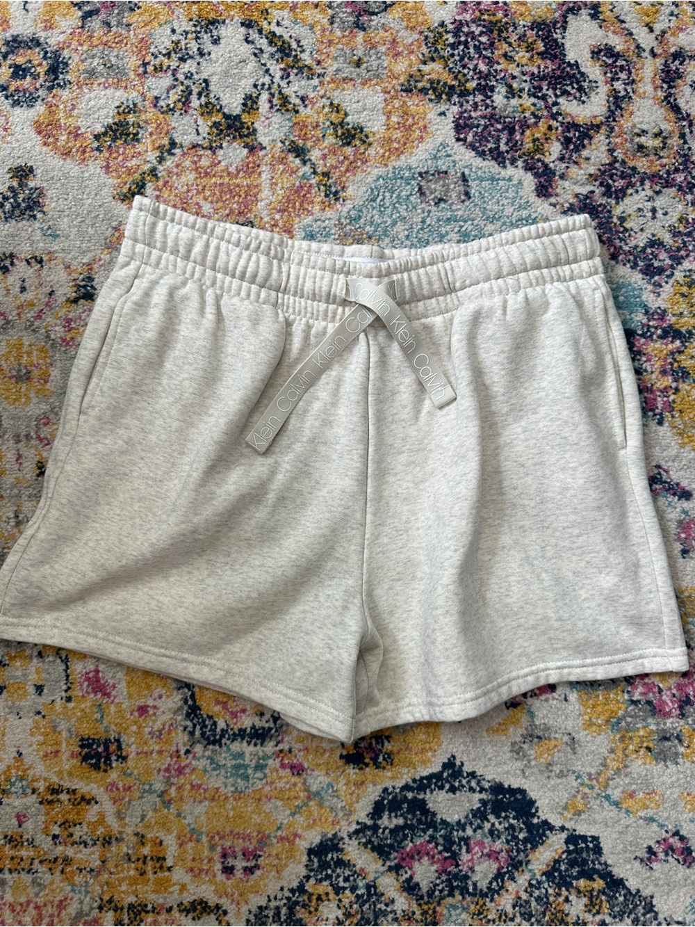 Calvin Klein Jeans Womens Logo Drawstring Fleece Shorts Gray Size L Sweatshorts
